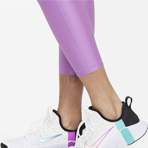 Nike Pro High Waisted 7/8 Length Leggings Compression Pants Shiny Pink White New - Picture 6 of 8